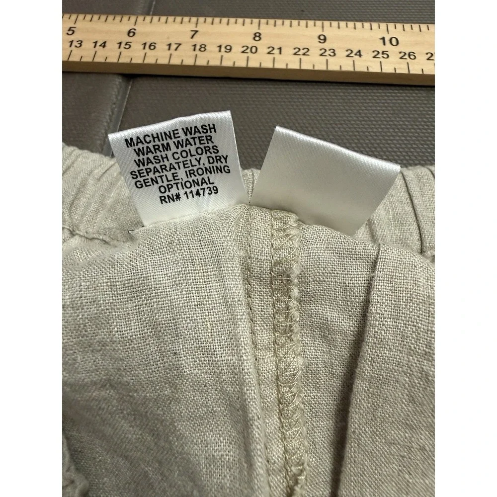 FLAX 100% Linen Pants Wide Leg Elastic Waist Oatmeal Minimal Neutral Boho Large